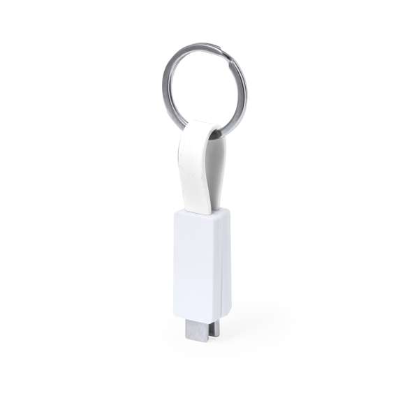 Cargador llavero USB Tipo C. Con 65W de potencia y apto para transferir datos. Presentado en bolsa individual de papel reciclado.