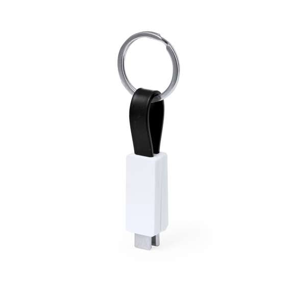 Cargador llavero USB Tipo C. Con 65W de potencia y apto para transferir datos. Presentado en bolsa individual de papel reciclado.
