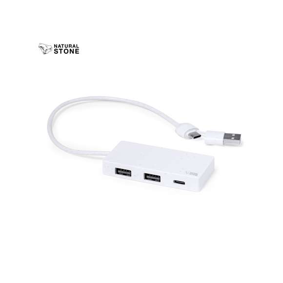 Puerto USB 2.0 fabricado a partir de extractos de piedra natural en combinación con resistente ABS. Incluye puerto Tipo C y 2 puertos USB, con entrada dual USB/Tipo C. Presentado en caja individual de diseño kraft.Fabricado con extractos de piedra natural, ayudando a la reducción del uso de plásticos, además de proporcionar un acabado suave y resistente.