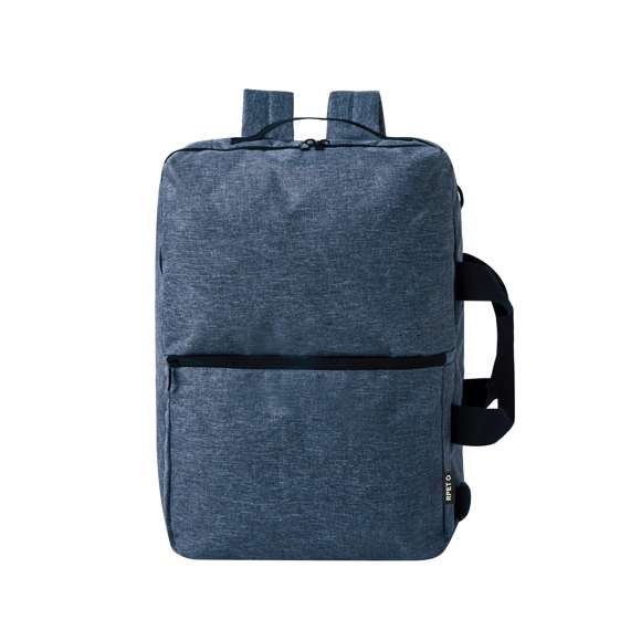 Mochila portadocumentos confeccionada en resistente 600D RPET. Presenta un diseño urbano que incorpora un bolsillo central con cierre de cremallera, y doble tirador. Con interior acolchado para portátil de hasta 15 pulgadas, bolsillo adicional con cierre de doble cremallera y bolsillo frontal. Sus cintas de hombros y la espalda están acolchadas y son ajustables para mayor comodidad. Ofrece tres modalidades de transporte: como mochila, gracias a las tiras de hombros colchadas; como portadocumentos, gracias a su asa de transporte acolgada; y como bandolera gracias a su asa larga ajustable. Está disponible en tres elegantes colores y se presenta de manera sofisticada en una bolsa individual reciclada.El material RPET se elabora a partir de plástico reciclado, para así fomentar la reutilización de residuos plásticos y ayudar a la sostenibilidad del planeta.