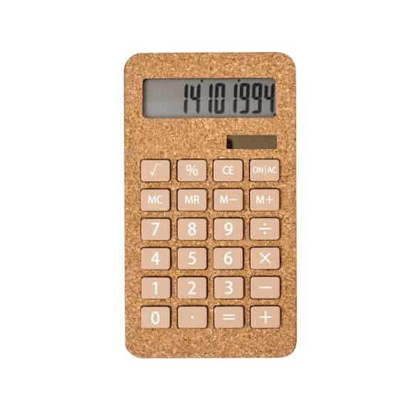 Calculadora de 10 dígitos fabricada corcho. Con mecanismo de apagado automático y suaves teclas. Funciona con energía solar, con alimentación auxiliar mediante 1 pila de botón (incluida). Presentada en atractiva caja de diseño kraft, con manual de instrucciones disponible en español e inglés.Elaborada con elementos vegetales para así fomentar la utilización de materias primas naturales y reducir las emisiones contaminantes.