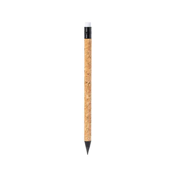 Lápiz eterno fabricado en corcho. Reutilizable y con escritura infinita, para usar siempre el mismo lápiz y no generar residuos. Incluye goma de borrar en la parte superior del lápiz. Elaborado con elementos vegetales para así fomentar la utilización de materias primas naturales y reducir las emisiones contaminantes.