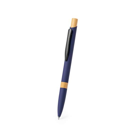 Elegante bolígrafo de aluminio con mecanismo pulsador. Cuerpo en resistente aluminio de acabado goma mate y con detalles en bambú, con caña en una amplia gama de distintivos colores. Clip metálico, de carga jumbo y en tinta azul. Presentado en bolsa individual reciclada.Materiales como el bambú fomentan la utilización de materias primas naturales, reduciendo las emisiones contaminantes. Proviene de una planta de gran resistencia y versatilidad, con crecimiento y regeneración rápidos, siendo una excelente alternativa al uso de madera tradicional.