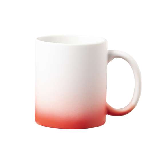 Taza de cerámica con 350 ml de capacidad y acabado mate. Especialmente diseñada para marcaje en sublimación. Disponible en diversos y llamativos colores degradados a blanco. Presentada en caja individual kraft.