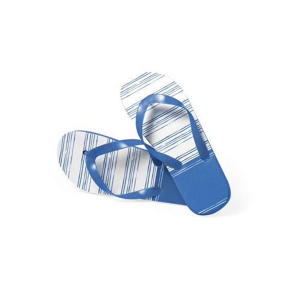 Par de chanclas fabricadas en EVA y PVC. Suela hecha de resistente EVA para una alta durabilidad, con atractivo diseño bicolor, y tiras ergonómicas fabricadas en PVC a juego. Disponibles en una variada gama de colores vibrantes con diseño en blanco adaptándose a cualquier estilo. Tallas 36-38 y 42-44. Cada par presentado en bolsa reciclada.