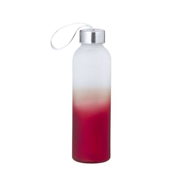 Bidón de cristal y acero inox con 500 ml de capacidad. Original diseño degradado de color blanco translúcido a diversos colores mate. Tapón de rosca con sellado perfecto con correa para su fácil transporte. Presentado individualmente en caja de diseño kraft.
