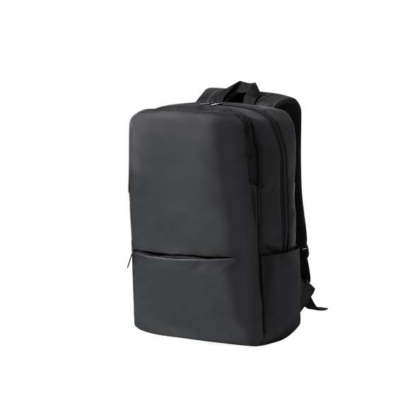 Mochila confeccionada en elegante polipiel De diseño urbano, que incorpora un bolsillo principal acolchado con doble cierre para tablet de hasta 10 pulgadas y portátil de hasta 15 pulgadas, así como un bolsillo segundario y un bolsillo frontal con cremallera. Las cintas de hombros y la espalda son acolchadas, ajustables y cuentan con una tela transpirable para disipar el calor. Además, incluye un accesorio para ajustarse al trolley y una práctica asa en la parte superior. Presentada en una bolsa individual reciclada.
