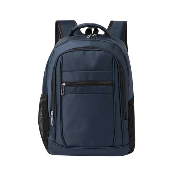 Mochila confeccionada en resistente 600D Nylon. Cuenta con un bolsillo principal con cierre de cremallera, y doble tirador. Interior con bolsillos acolchados destinados a tablet de hasta 10 pulgadas y portátil de hasta 15 pulgadas. Además, lleva dos bolsillos frontales adicionales. Tanto la espalda como las cintas de hombros son acolchadas y ajustables, fabricadas con un tejido transpirable. Presenta una cómoda cinta superior acolchada y bolsillos laterales de rejilla. Disponible en elegantes colores, con complementos en negro. Presentado en una bolsa individual.