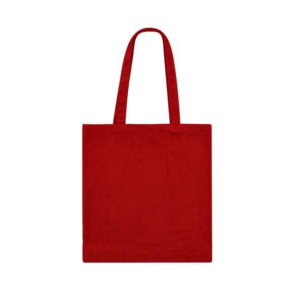Bolsa confeccionada en resistente poliéster de 260g/m2, ofrece un acabado cosido con un tacto de pana y asas largas reforzadas de 60 cm. Disponible en una variada gama de colores, esta bolsa presenta una resistencia que la hace capaz de soportar hasta 9 kg de peso.