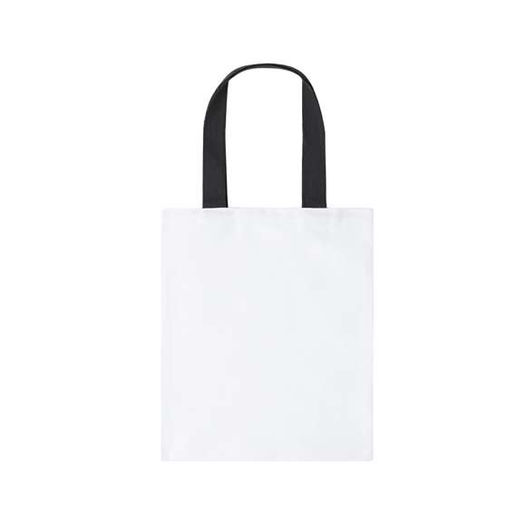 Bolsa de canvas de 230g/m2. En color blanco, con resistente acabado cosido y asas reforzadas en diferentes colores de 60cm de largo.