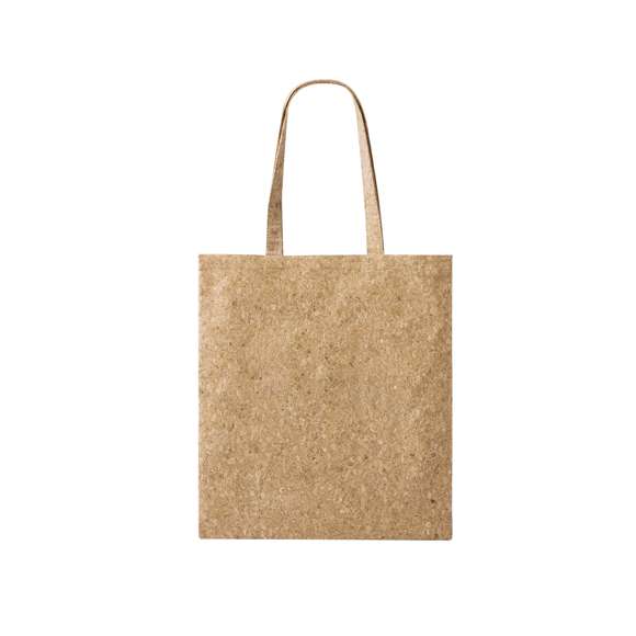 Bolsa confeccionada en corcho natural, equipada con asas del mismo material y reforzadas, de 50 cm de longitud. Presenta un acabado cosido y cuenta con una resistencia de hasta 8 kg de peso. Elaborado con elementos vegetales para así fomentar la utilización de materias primas naturales y reducir las emisiones contaminantes.