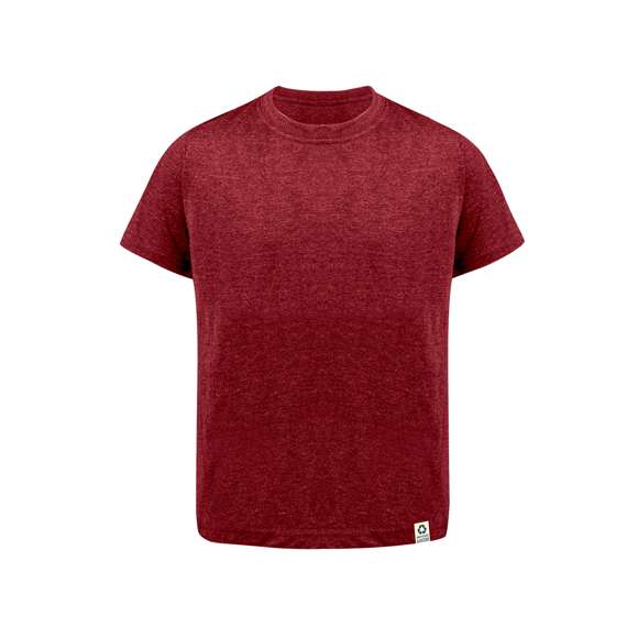 Camiseta para niño fabricada en material 60% algodón reciclado en combinación con RPET, tejido Single Jersey de 150g/m2. Disponible en variada gama de colores, con logotipo reciclado en etiqueta y en tallas 4-5, 6-8, 10-12.El material RPET se elabora a partir de plástico reciclado, para así fomentar la reutilización de residuos plásticos y ayudar a la sostenibilidad del planeta.