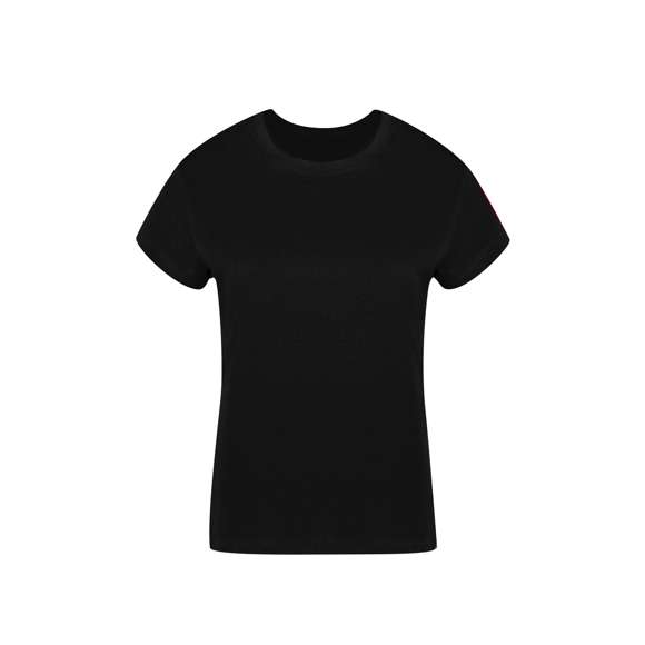 Camiseta de mujer. Confeccionada en 100% algodón peinado Ring Spun y estilo Single Jersey de 160g/m2. Tacto suave y corte moderno, con cosido lateral. Cuello redondo estrecho en canalé 2x2. Doble costura en dobladillo y mangas, para una mayor durabilidad y resistencia al uso intensivo. Disponible en amplia gama de colores de moda y en tallas S, M, L, XL y XXL.