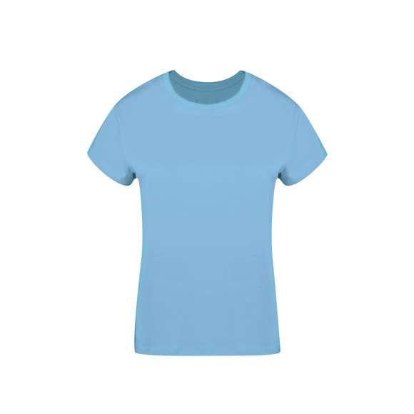 Camiseta de mujer. Confeccionada en 100% algodón peinado Ring Spun y estilo Single Jersey de 160g/m2. Tacto suave y corte moderno, con cosido lateral. Cuello redondo estrecho en canalé 2x2. Doble costura en dobladillo y mangas, para una mayor durabilidad y resistencia al uso intensivo. Disponible en amplia gama de colores de moda y en tallas S, M, L, XL y XXL.