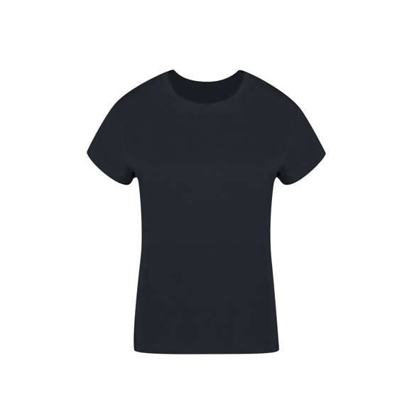 Camiseta de mujer. Confeccionada en 100% algodón peinado Ring Spun y estilo Single Jersey de 160g/m2. Tacto suave y corte moderno, con cosido lateral. Cuello redondo estrecho en canalé 2x2. Doble costura en dobladillo y mangas, para una mayor durabilidad y resistencia al uso intensivo. Disponible en amplia gama de colores de moda y en tallas S, M, L, XL y XXL.