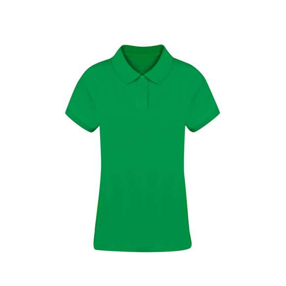 Polo de mujer de manga corta. Confeccionado en piqué 100% algodón peinado Ring Spun de 220g/m2. Tacto suave y corte moderno, con aperturas laterales en los bajos y disponible en variada gama de colores. Tapeta de dos botones, con doble costura en dobladillo y mangas, para una mayor durabilidad y resistencia al uso intensivo. Disponible en tallas S, M, L, XL y XXL.