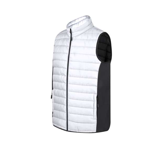 Chaleco resistente al viento y al agua, en cálida combinación de materiales soft shell y poliéster, con interior acolchado. De elegante construcción y en variada gama de colores, con detalles y laterales en negro. Cierre de cremallera y bolsillos laterales de cremallera, con tiradores para fácil apertura. Disponible en tallas S, M, L, XL, XXL.