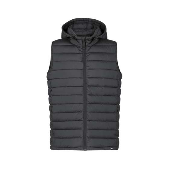 Chaleco unisex en cálido y suave material 100% RPET, con capucha ajustable mediante cintas elásticas. En material extra ligero efecto pluma, resistente al agua y cortavientos. Con acolchado interior, cremallera en cuello con tapeta y cinta en tirador, además de amplios bolsillos laterales con cremallera. Incluye práctica funda de transporte con cordón ajustable y etiqueta con logotipo RPET. Disponible en variada gama de colores y en tallas XS, S, M, L, XL, XXL.El material RPET se elabora a partir de plástico reciclado, para así fomentar la reutilización de residuos plásticos y ayudar a la sostenibilidad del planeta.