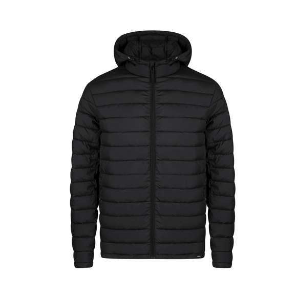 Chaqueta unisex en cálido y suave material 100% RPET, con capucha ajustable mediante cintas elásticas. En material extra ligero efecto pluma, resistente al agua y cortavientos. Con acolchado interior, cremallera en cuello con tapeta y cinta en tirador, además de amplios bolsillos laterales con cremallera. Incluye práctica funda de transporte con cordón ajustable y etiqueta con logotipo RPET. Disponible en variada gama de colores y en tallas XS, S, M, L, XL, XXL.El material RPET se elabora a partir de plástico reciclado, para así fomentar la reutilización de residuos plásticos y ayudar a la sostenibilidad del planeta.
