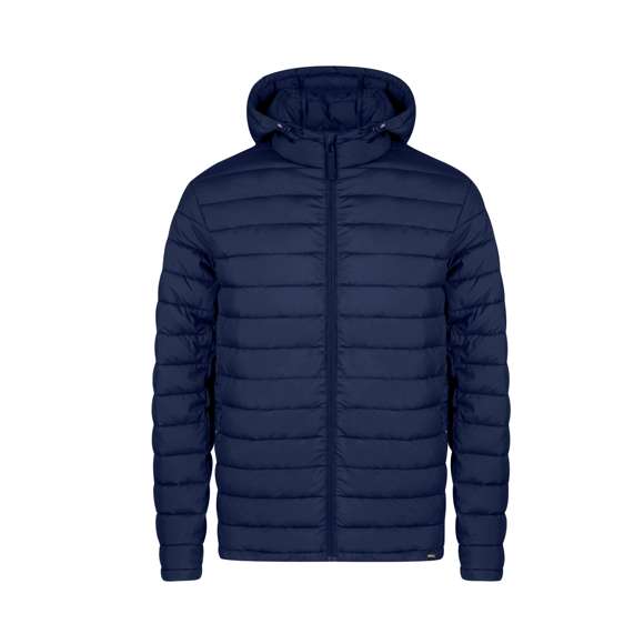 Chaqueta unisex en cálido y suave material 100% RPET, con capucha ajustable mediante cintas elásticas. En material extra ligero efecto pluma, resistente al agua y cortavientos. Con acolchado interior, cremallera en cuello con tapeta y cinta en tirador, además de amplios bolsillos laterales con cremallera. Incluye práctica funda de transporte con cordón ajustable y etiqueta con logotipo RPET. Disponible en variada gama de colores y en tallas XS, S, M, L, XL, XXL.El material RPET se elabora a partir de plástico reciclado, para así fomentar la reutilización de residuos plásticos y ayudar a la sostenibilidad del planeta.