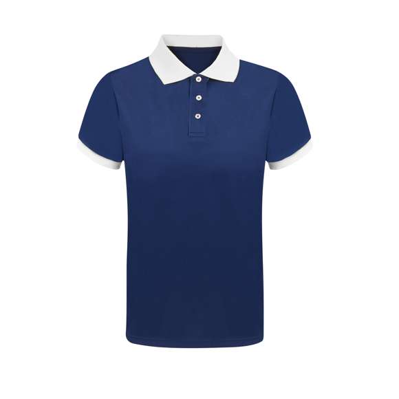 Polo técnico en material 100% poliéster piqué de 180g/m2. Fabricado en cómodo y suave tejido transpirable, con aperturas laterales en los bajos. De original diseño en color azul marino, con cuello y detalles de mangas en tono de contraste y a juego. Con 3 elegantes botones de cierre, a juego con el cuello y los detalles de las mangas. Disponible en varios colores y en tallas XS, S, M, L, XL, XXL.