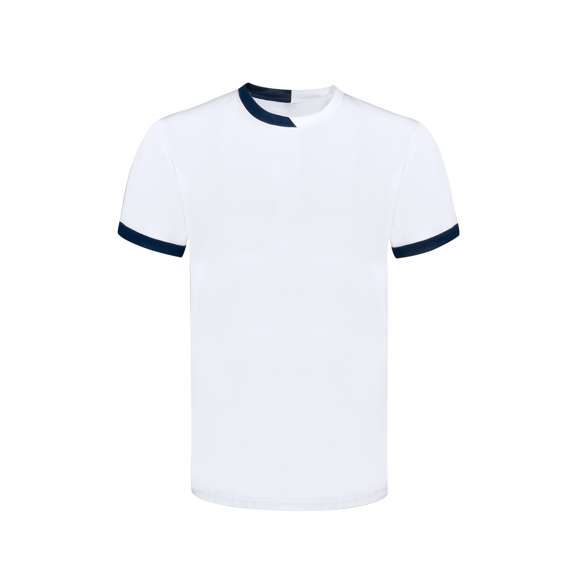 Camiseta técnica para adulto en 100% poliéster de 135g/m2. Fabricada en cómodo y suave tejido transpirable y con cuello redondo. Original diseño bicolor, con detalles en la parte inferior de las mangas y cuello en contraste de dos tonos. Disponible en tallas XS, S, M, L, XL, XXL.