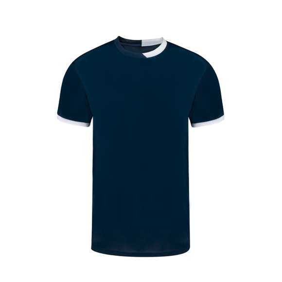 Camiseta técnica para adulto en 100% poliéster de 135g/m2. Fabricada en cómodo y suave tejido transpirable y con cuello redondo. Original diseño bicolor, con detalles en la parte inferior de las mangas y cuello en contraste de dos tonos. Disponible en tallas XS, S, M, L, XL, XXL.