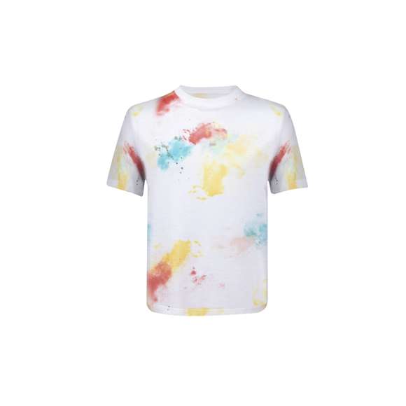 Camiseta para niño en material 100% poliéster transpirable de 160g/m2 con textura de algodón. Con cuello redondo y atrevido diseño con estampados inspirado en una paleta de pinturas. Disponible en tallas 4-5, 6-8, 10-12.