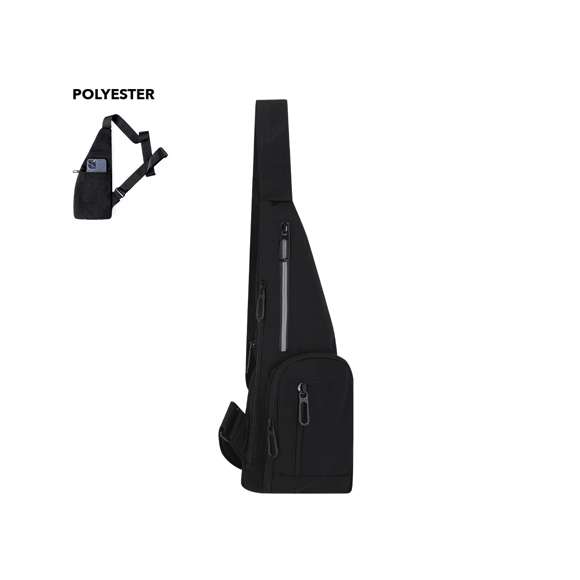 Bandolera confeccionada en poliéster 300D, ofrece múltiples bolsillos para una organización efectiva. Dos bolsillos principales se encuentran en la zona frontal y lateral, junto con dos bolsillos adicionales en la parte frontal y trasera. Destaca por una banda reflectante en el bolsillo central para mejorar la visibilidad. Se presenta de manera individual en una bolsa reciclada.