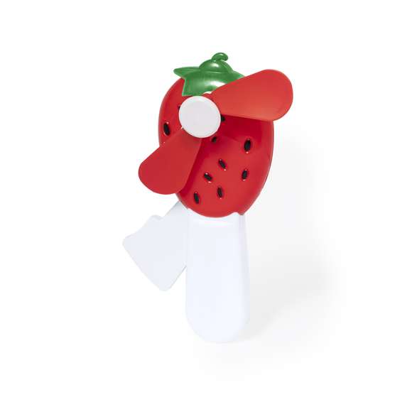 Ventilador en divertidas formas de fruta, fabricado en resistente ABS. Funcionamiento manual, apretando apretando continuamente en la palanca integrada en el mango para poder mover las aspas. Disponible en diseños fresa, piña, uva, sandía o naranja. Presentado individualmente en bolsa reciclada.