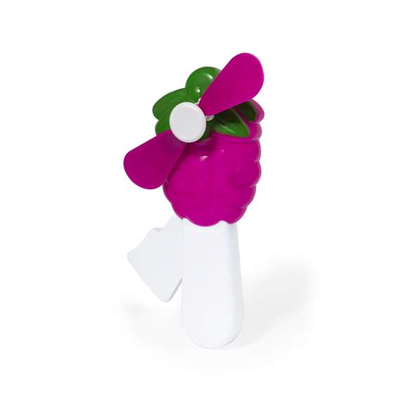 Ventilador en divertidas formas de fruta, fabricado en resistente ABS. Funcionamiento manual, apretando apretando continuamente en la palanca integrada en el mango para poder mover las aspas. Disponible en diseños fresa, piña, uva, sandía o naranja. Presentado individualmente en bolsa reciclada.
