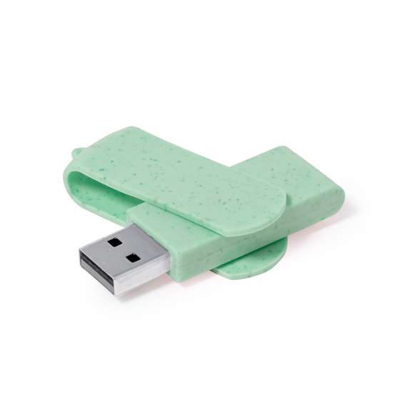 Memoria USB de 16GB de capacidad. Fabricada en caña de trigo, con clip giratorio a juego y disponible en variada gama de colores. Presentada en estuche individual de diseño eco, fabricado en caña de trigo de acabado natural y con interior troquelado.La caña de trigo fomenta la utilización de materias primas naturales, reduciendo así las emisiones contaminantes.