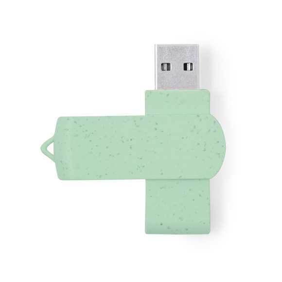 Memoria USB de 16GB de capacidad. Fabricada en caña de trigo, con clip giratorio a juego y disponible en variada gama de colores. Presentada en estuche individual de diseño eco, fabricado en caña de trigo de acabado natural y con interior troquelado.La caña de trigo fomenta la utilización de materias primas naturales, reduciendo así las emisiones contaminantes.