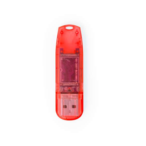 Memoria USB de 16GB de capacidad, fabricada en resistente ABS de acabado translúcido. Disponible en diferentes y atractivos colores, y presentada en caja individual de cartón kraft.