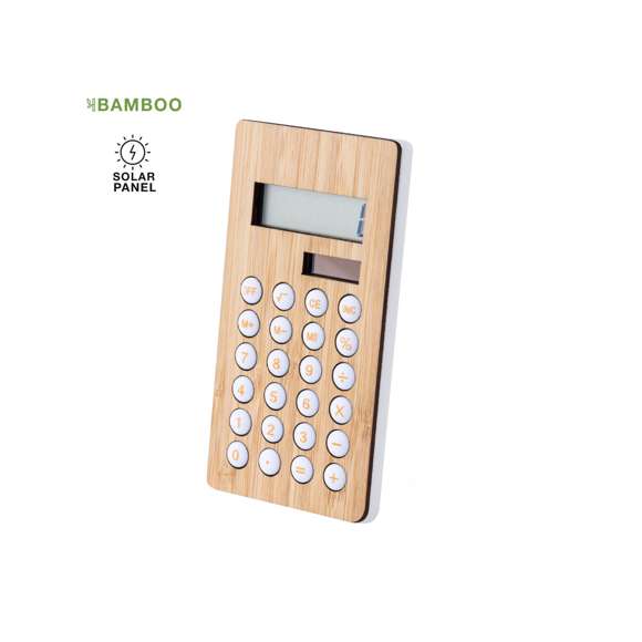 Calculadora de 8 dígitos fabricada en bambú. Funciona con energía solar, con alimentación auxiliar a pilas (de botón incluida). Mecanismo de apagado automático y suaves teclas de silicona. Presentada en atractiva caja de diseño kraft.Materiales como el bambú fomentan la utilización de materias primas naturales, reduciendo las emisiones contaminantes. Proviene de una planta de gran resistencia y versatilidad, con crecimiento y regeneración rápidos, siendo una excelente alternativa al uso de madera tradicional.
