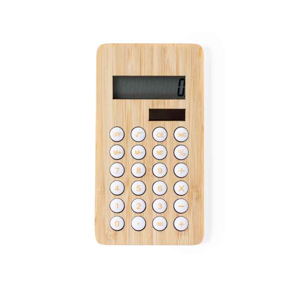 Calculadora de 8 dígitos fabricada en bambú. Funciona con energía solar, con alimentación auxiliar a pilas (de botón incluida). Mecanismo de apagado automático y suaves teclas de silicona. Presentada en atractiva caja de diseño kraft.Materiales como el bambú fomentan la utilización de materias primas naturales, reduciendo las emisiones contaminantes. Proviene de una planta de gran resistencia y versatilidad, con crecimiento y regeneración rápidos, siendo una excelente alternativa al uso de madera tradicional.