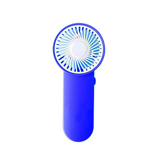 Ventilador de mano en resistente ABS. Con botón lateral de on/off y disponible en variada gama de vivos colores. Alimentación a pilas -2xAA no incluidas. Presentado individualmente en caja.