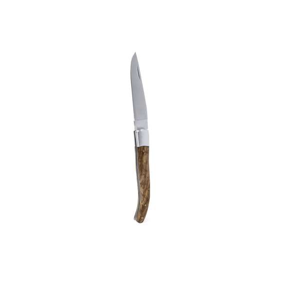 Navaja fabricada en resistente acero inox, con mango ergonómico fabricado en madera natural lacada. La aleación de la hoja garantiza resistencia a la corrosión y abrasión, siendo ideal para el uso frecuente con materiales duros. La hoja es de tipo punta de aguja, que se caracteriza por su forma puntiaguda, con la parte superior recta. Presentada individualmente en caja de diseño kraft.