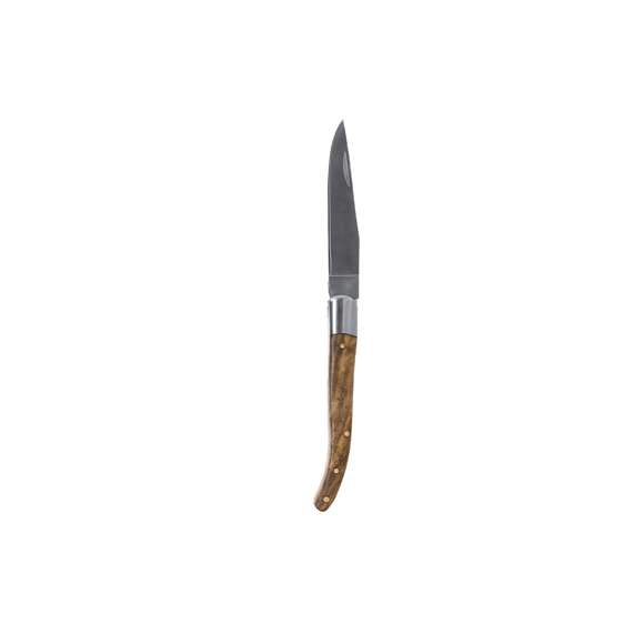 Navaja fabricada en resistente acero inox, con mango ergonómico fabricado en madera natural lacada. La aleación de la hoja garantiza resistencia a la corrosión y abrasión, siendo ideal para el uso frecuente con materiales duros. La hoja es de tipo punta de aguja, que se caracteriza por su forma puntiaguda, con la parte superior recta. Presentada individualmente en caja de diseño kraft.