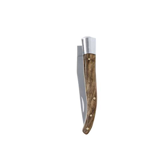 Navaja fabricada en resistente acero inox, con mango ergonómico fabricado en madera natural lacada. La aleación de la hoja garantiza resistencia a la corrosión y abrasión, siendo ideal para el uso frecuente con materiales duros. La hoja es de tipo punta de aguja, que se caracteriza por su forma puntiaguda, con la parte superior recta. Presentada individualmente en caja de diseño kraft.