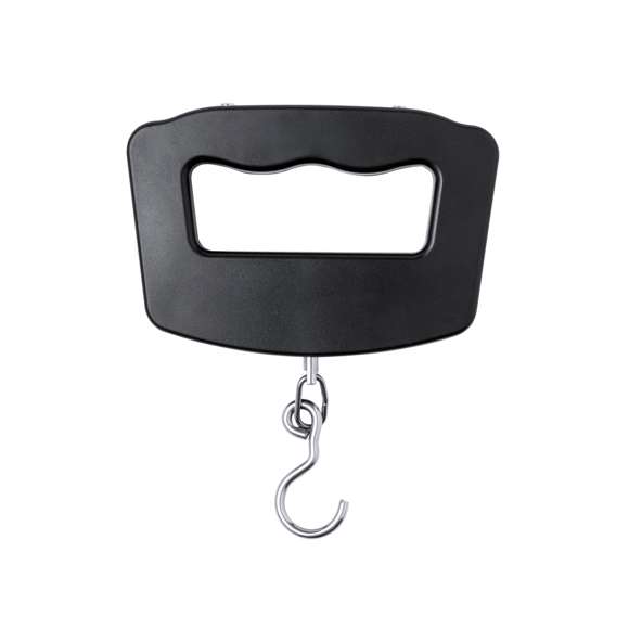 Báscula digital de mano portátil. De diseño ergonómico para adaptarse a la mano y facilitar la visualización de su pantalla LCD. Con botón ON/OFF, función TARA, y varias unidades de medida: gramos (g), kilogramos (kg), libras (lb) y onzas (oz). Con gancho metálico para facilitar el pesaje de diversos objetos y un peso máximo de 50kg. Incluye instrucciones en español e inglés y está alimentada por 2 pilas AAA (no incluidas). Presentada individualmente en caja de diseño kraft.