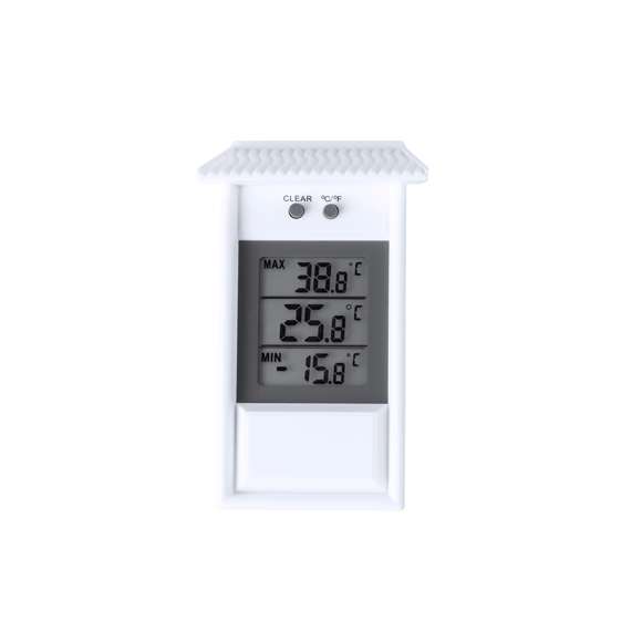 Práctica estación meteorológica de exterior y para colgar, con diseño de caseta. Con pantalla LCD para lectura rápida de temperatura máxima, media y mínima. En la parte superior contiene botón de reinicio y botón para elegir entre ºC o ºF. Inspirador diseño de caseta para poder colgar. Alimentado por 2 pilas AAA (no incluidas). Con instrucciones en español e inglés. Presentada individualmente en caja de diseño kraft.