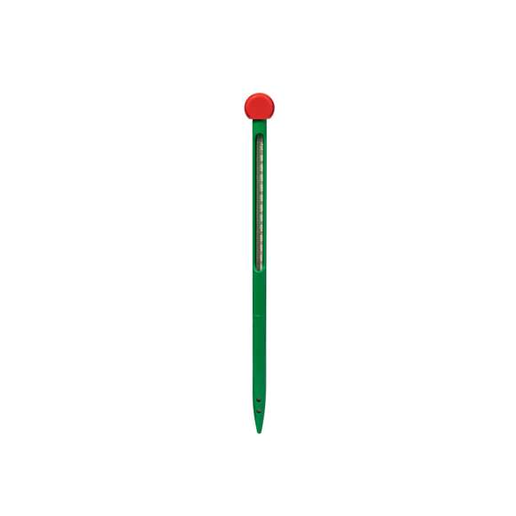 Termómetro para medir la temperatura de la tierra. Con sonda para introducir en la tierra, lectura analógica y rango de temperatura entre 0ºC y 80ºC. Presentado en caja individual de de diseño kraft.