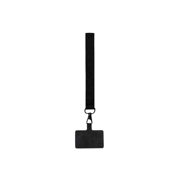 Original pulsera soporte en suave poliéster, adaptable para todo tipo de muñecas y con accesorio de transporte para situar entre la funda y el smartphone. Cinta de transporte a juego y mosquetón metálico giratorio en color negro. Disponible en variada gama de colores.
