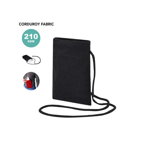 Portatodo fabricado en resistente poliéster de 260g/m2. De acabado cosido con tacto de pana en variados y alegres colores con bolsillo de gran capacidad. Asas largas de 100cm de cordón. Disponible en variada gama de colores.
