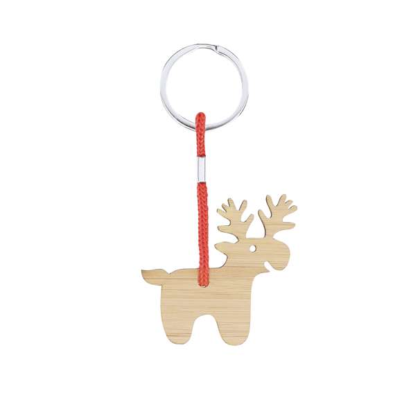 Llavero fabricado en bambú con motivos navideños. Disponible en cuatro originales diseños: Reno, Gorro Papá Noel, Árbol y Calcetín.Materiales como el bambú fomentan la utilización de materias primas naturales reduciendo las emisiones contaminantes. Además, el bambú proviene de una planta de gran resistencia y versatilidad, con crecimiento y regeneración rápida, siendo una excelente alternativa al uso de madera tradicional.