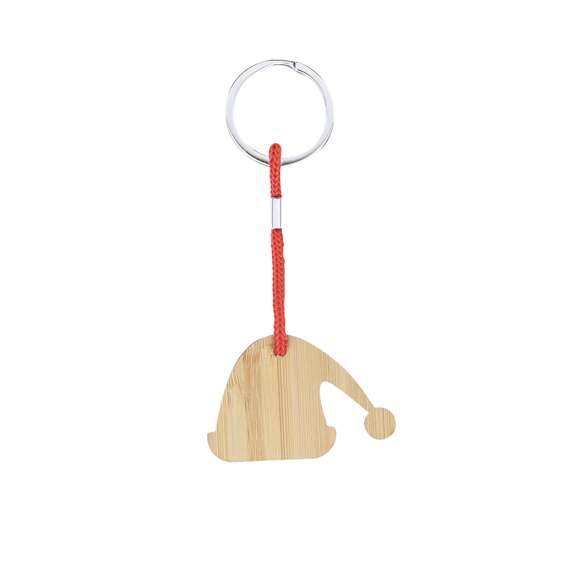 Llavero fabricado en bambú con motivos navideños. Disponible en cuatro originales diseños: Reno, Gorro Papá Noel, Árbol y Calcetín.Materiales como el bambú fomentan la utilización de materias primas naturales reduciendo las emisiones contaminantes. Además, el bambú proviene de una planta de gran resistencia y versatilidad, con crecimiento y regeneración rápida, siendo una excelente alternativa al uso de madera tradicional.