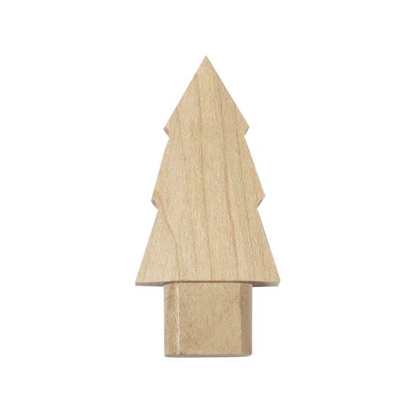 Memoria USB de 16GB de capacidad fabricada en suave madera. Distintivo diseño de pino con cierre de capucha.Elaborado con elementos vegetales para fomentar así la utilización de materias primas naturales y reducir las emisiones contaminantes.