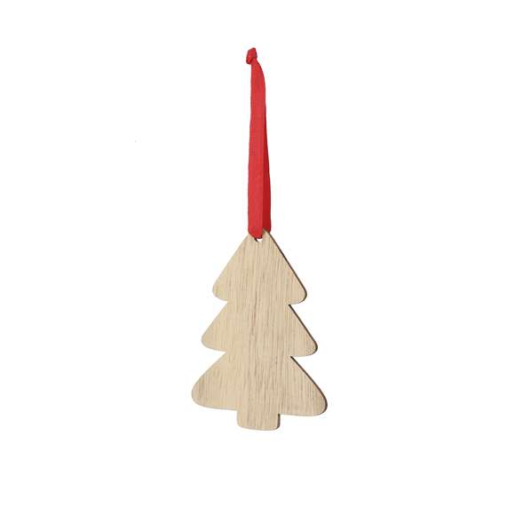 Adorno navideño fabricado en suave madera natural. Disponible en varios diseños: Gorro de Papá Noel, Árbol de Navidad y Bola de Navidad. Incluye lazo colgador en color rojo. Especialmente diseñado para marcaje en sublimación.Elaborado con elementos vegetales para fomentar así la utilización de materias primas naturales y reducir las emisiones contaminantes.