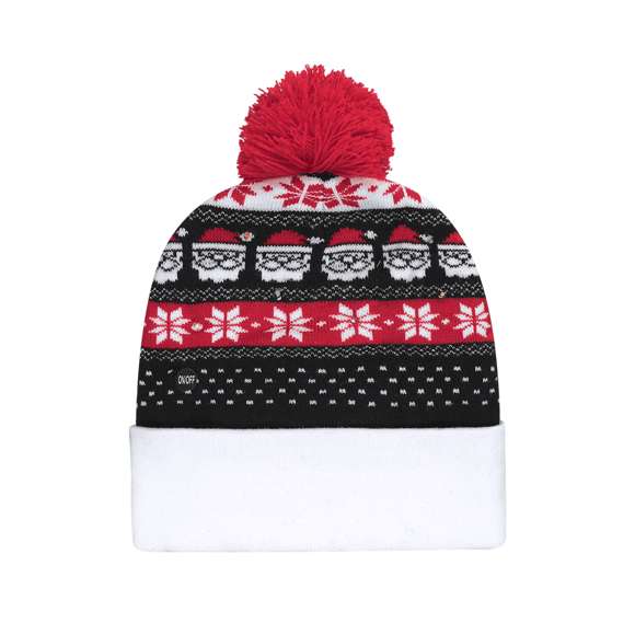 Gorro navideño con luz LED y diseño pom pom. Cuenta con 6 LEDs de colores variados, con opciones de luz fija e intermitente (pila de botón incluida). Fabricado en suave acrílico. Un regalo ideal para combatir el frío y agregar un toque de calidez y diversión.